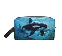 Bkdogkt Killer Whales Swim Along Organiseur cosmétique de grande capacité pour homme et femme Pochette de maquillage de voyage portable, blanc, One Size