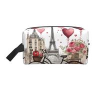 Bkdogkt Love Paris Tour Café Vin Parfum Vélo Cœur Imprimé Grande Capacité Organisateur Cosmétique pour Homme et Femme Pochette de Maquillage Portable Voyage, blanc, One Size