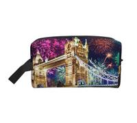 Bkdogkt Night London Tower Bridge Imprimer Grande capacité Organisateur cosmétique pour femmes et hommes Pochette de maquillage portable de voyage, blanc, One Size