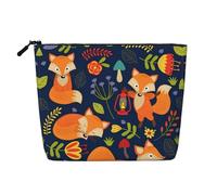 Bkdogkt Sac de travail à une seule couche avec imprimé animal renard fleur sac de maquillage organisateur cosmétique de voyage grande capacité, noir, One Size