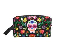 Bkdogkt Sugar Horror Trousse de maquillage de voyage portable pour homme et femme Motif crâne et fleurs, blanc, One Size