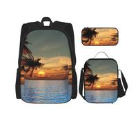 Bkdogkt Sunset Palm Tree Ocean Print Polyvalent Réglable Épaule Mode Sac à dos Sac à déjeuner Trousse à crayons Grande capacité Noir Taille unique, Noir/blanc, taille unique