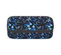Bkdogkt Trousse à crayons de grande capacité avec imprimé papillons bleus et fleurs blanches 21 x 5 x 9,4 cm