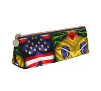 Bkdogkt Trousse à crayons triangulaire simple avec imprimé drapeaux américains et brésiliens pour stylos, maquillage, fournitures artistiques, essentiels quotidiens, Blanc, One Size