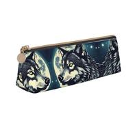 Bkdogkt Trousse à crayons triangulaire simple avec motif loup et lune nocturne pour stylos, maquillage, fournitures artistiques, essentiels quotidiens, Blanc, One Size