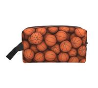 Bkdogkt Trousse de maquillage de voyage portable de grande capacité pour homme et femme avec imprimé basket-ball orange, blanc, One Size
