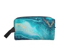 Bkdogkt Trousse de maquillage portable de grande capacité avec imprimé marbre bleu pierre dorée pour homme et femme, blanc, One Size