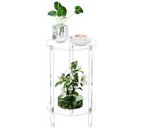 Bkemiy Table d'appoint ronde en acrylique transparent pour petits espaces, 30 x 30 x 50,3 cm (L x l x H), petite table d'appoint moderne à 2 niveaux, table de chevet minimaliste pour salon, chambre à