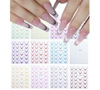Bkemkri Lot de 12 Feuilles Autocollants Ongles Français, French Tip Nail Stickers, Autocollants Ongles Français Auto-Adhésifs pour Décoration de Manucure Accessoires Manucure Fête Bricolage Ongle