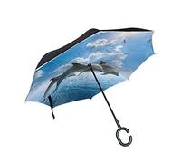 BKEOY Parapluie inversé Double Couche avec Motif Dauphin et Dauphin pour Voiture, Grand Parapluie Coupe-Vent imperméable pour Les Voyages en Plein air