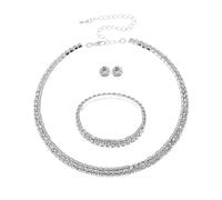 BKEPDY 3 Pièces Bijoux Femme Collier Bracelet Boucles d'Oreilles en Pierres de Rhin Étincelantes Parure Bijoux Stylé et Élégant pour Mariage Fêtes ou les Tenues de Tous les Jours