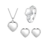 BKEPDY 3 Pièces Ensemble Bijoux Cœur Argent Collier Boucles Oreilles Bague Femme Élégant
