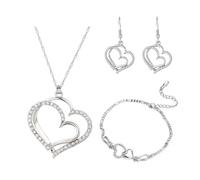 BKEPDY 3 Pièces Ensemble Bijoux Cœur Brillant Collier Bracelet Boucles D'oreilles Parure Cristaux Argenté Accessoires Femme Romantique Élégant