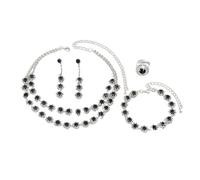 BKEPDY 4 Pièces Parure de Bijoux de Mariée Cristal Mariée Collier Boucle d'oreille Bracelet et Anneau Ensemble Demoiselle d'honneur Fantaisie Cadeau Bijoux（Noir）