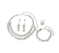 BKEPDY 4 Pièces Parure de Bijoux de Mariée Cristal Mariée Collier Boucle d'oreille Bracelet et Anneau Ensemble Demoiselle d'honneur Fantaisie Cadeau Bijoux（Blanc）