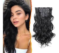 BKEPDY 6 Pièces Extensions Cheveux Naturel Clip Invisible Rajout Ondulées Bou s Extension à Clip Synthétique Cheveux pour Tous Types de Cheveux pour Femme 16 Pouces (Noir)
