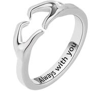 BKEPDY Bague Ajustable Forme Mains Cœur Argent Message Gravé Bijou Romantique Symbole Amour Éternel Promesse Engagement