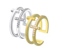 BKEPDY Bague Croix Ajustable Brillante Bague Ouverte Superposable Anneau Cristal Élégant Bijoux Femme