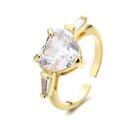 BKEPDY Bague Cœur Cristal Ajustable Zircon Brillant Plaqué Or Bijou Femme Élégant