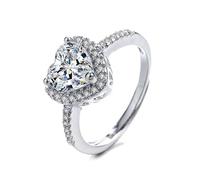 BKEPDY Bague Cœur Cristal Brillant Pavé Zircon Argent Bijou Élégant Femme Alliance Mariage Fiançailles