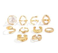 BKEPDY Bagues Or Pour Femmes Avec Perles Baroque Comme Ensemble De Bagues Ouvertes Réglables Pour Empilement Knuckles Et Bijoux Mode Boho Chic (Or)