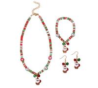 BKEPDY Bijoux Femme Ensemble Noël Collier Bracelet et Boucles d'Oreilles Père Noël Accessoires Festifs pour Fête des Mères et Cadeau Anniversaire(Couleur-1)