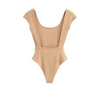 BKEPDY Body à Manche Courte Femme Dos Nu Col Square Bodysuit Sexy Chic Combinaison Jumpsuit Stretch Basique Couleur Unie Justaucorps Combishort Clubwear