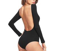BKEPDY Body à Manches Longues pour Femme Sexy Bodysuit Stretch Slim Jumpsuit Top Casual Confortable Long-Sleeve Combinaison Femme Couleur Unie Justaucorps Bodys (Noir S)