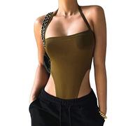 BKEPDY Body Femme sans Manche Asymétrique Bodysuit Chaîne Décorative Élégant Moulant Sculptant Confortable Body pour Soirée Fête Danse Casual Tenue Mode