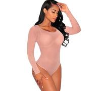 BKEPDY Body Femme Sexy Manches Longues High Stretchy Maille Transparente Col Rond Jumpsuit Bodysuit Leotard Tops Club Party Bodycon
