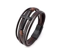 BKEPDY Bracelet Croix Multicouche Cuir Tressé Homme Fermoir Magnétique Ajustable Bijou Poignet Élégant