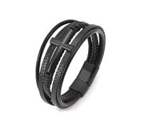 BKEPDY Bracelet Croix Multicouche Cuir Tressé Homme Fermoir Magnétique Ajustable Bijou Poignet Élégant