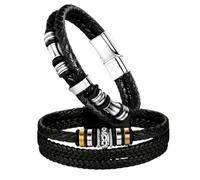 BKEPDY Bracelet Homme en Cuir avec Fermeture Magnétique Minimaliste Réglable Bijoux Cadeau pour Papa Mari Ami Frere(Noir)