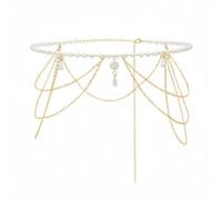 BKEPDY Ceinture Chaîne Argent Or Pour Femmes Comme Ceinture Taille Mode Avec Perles Soleil Lune Étoiles Design Métal Revêtu Sans Rouille Tendance Pour Plus Size (Argent)