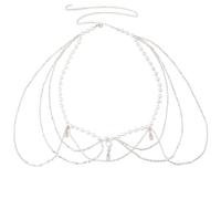 BKEPDY Chaine de Taille Femme Perles Blanches avec Chaînes Pendantes Chaine de Ventre Accessoire Corps Bijou Taille pour Soirée Mariage Festival Robe Vintage(Argent)
