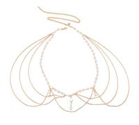 BKEPDY Chaine de Taille Femme Perles Blanches avec Chaînes Pendantes Chaine de Ventre Accessoire Corps Bijou Taille pour Soirée Mariage Festival Robe Vintage(Or)