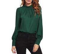 BKEPDY Chemisier Élégant à Manches Longues pour Femme Couleur Unie Élégant en Mousseline Boutons Casual Chic Blouse Tops Tunique Top Confortable Shirt(Vert M)
