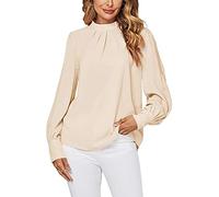 BKEPDY Chemisier Élégant à Manches Longues pour Femme Couleur Unie Élégant en Mousseline Boutons Casual Chic Blouse Tops Tunique Top Confortable Shirt(Couleur L)