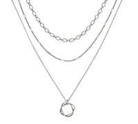 BKEPDY Collier Femme 3 Rangs Acier inoxydable Plaqué Or Bijoux Fantaisie Multi RangsLéGer et Brillant Boho Collier Tour de Cou Cadeau d'Anniversaire pour Petite Amie MèRe（Argent）