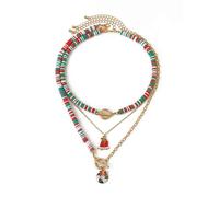 BKEPDY Collier Femme Multicouche Coloré avec Pendentifs Cloches et Couronne de Noël Bijoux Mode en Alliages pour Toutes Occasions(Couleur-1)