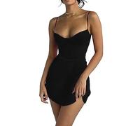 BKEPDY Courte Robe Sexy Femme Spaghetti Robe Femme Chic et Elegant sans Manches Robe Femme Ete Robes Dos Nu Moulante à Bretelles (Noir XL)