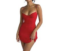 BKEPDY Courte Robe Sexy Femme Spaghetti Robe Femme Chic et Elegant sans Manches Robe Femme Ete Robes Dos Nu Moulante à Bretelles (Rouge S)