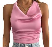 BKEPDY Debardeur Femme Col Drapé Satin Tank Top Tops sans Manche Haut Chic Élégant Vetement Ete Caraco Coupe Ajustée Tshirt Mode Tendance Soirée