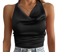 BKEPDY Debardeur Femme Col Drapé Satin Tank Top Tops sans Manche Haut Chic Élégant Vetement Ete Caraco Coupe Ajustée Tshirt Mode Tendance Soirée
