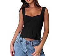 BKEPDY Debardeur Femme Sexy Caraco sans Manches Hauts Crop Top Blouse Hauts Été Haut Dos Nu Femme L'été Court Tops Mode Haut à Plissé (Noir L)
