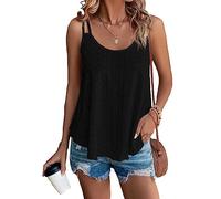 BKEPDY Debardeur Femme Tank Top Broderie Anglaise Tops sans Manche Double Bretelles Haut Chic Elegant Vetement Ete Caraco Coton Flottant Tshirt Casual