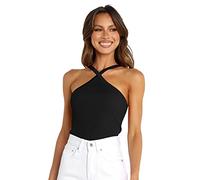 BKEPDY Débardeur Femme Tank Top Col Croisé Côtelé Tops sans Manche Haut Chic Élégant Tricot Caraco Halter Neck Vetement Été Maille Côtelée Mode