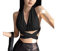 BKEPDY Débardeur Femme Tank Top Halter Col V Plissé Tops sans Manche Haut Chic Croisé Élégant Caraco Court Vetement Été Mode Casual