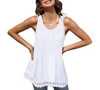 BKEPDY Débardeurs d'été Femme sans Manches Dentelle Tank Top Chic Gilet De Plage Fitness Doux Confortables Yoga Jogging Blouse Debardeur (Blanc L)