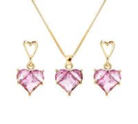 BKEPDY Ensemble Bijoux Cœur Cristal Pendentif Collier Boucles D'oreilles Parure Élégante Femme Accessoire Romantique